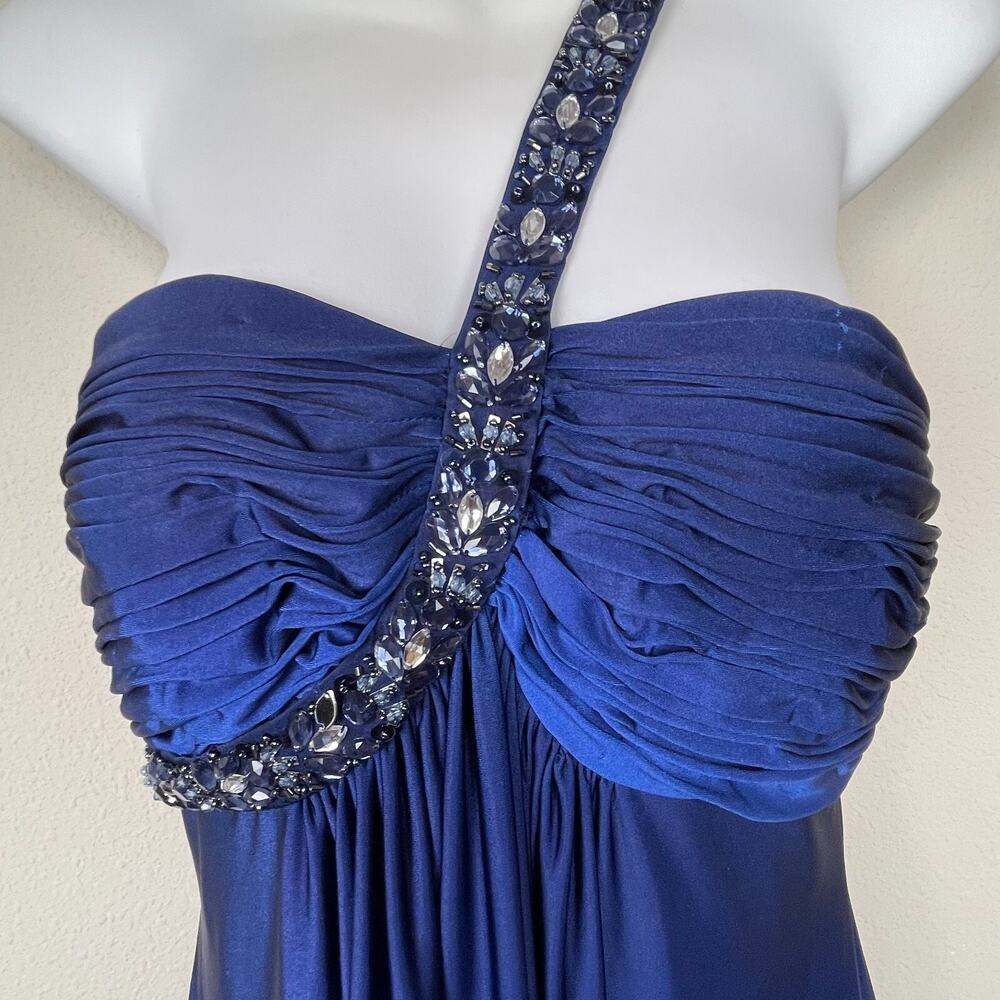 Cache Blue Ombre One Shoulder Maxi Dress Sz 10 Beaded Sequin Rhinestone Glam - Picture 3 of 8